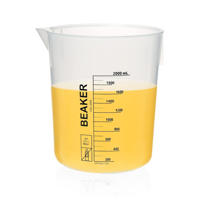 ULAB Scientific Stackable Graduated Plastic Beakers, Vol.2000ml(68oz), with Easy-to-Read Printings in Black, UBP1015 - Image 1
